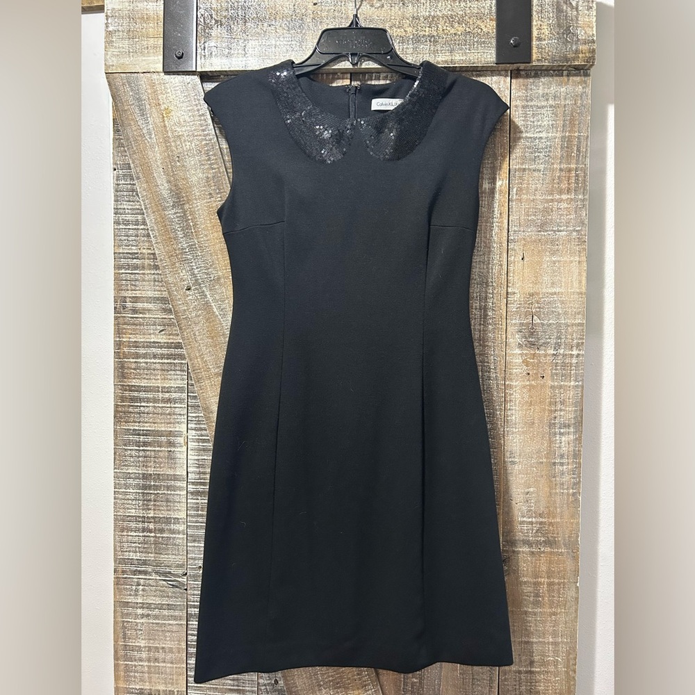 Calvin Klein Black Sheath Mini Dress Sleeveless Crew Neck